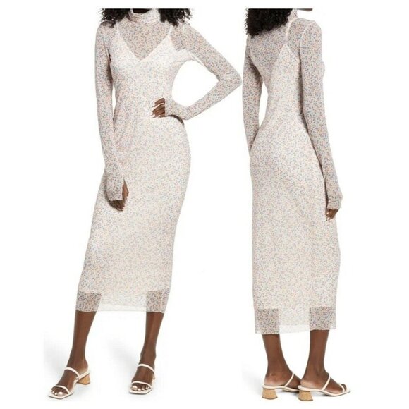 AFRM Womens Shailene FLORAL  Sheer Casual Midi Dress PLUS SIZE3X LINED HIGH NECK - Picture 1 of 5